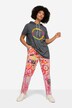 Straight Cut Elastic Waist Batik Print Joggers with Inscriptions