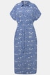 Maxikleid, oversized, Allover-Print, Hemdkragen, Knopfleiste