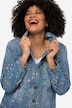 Jeansjacke, Classic Fit, Farbspritzer-Muster, Hemdkragen, Langarm