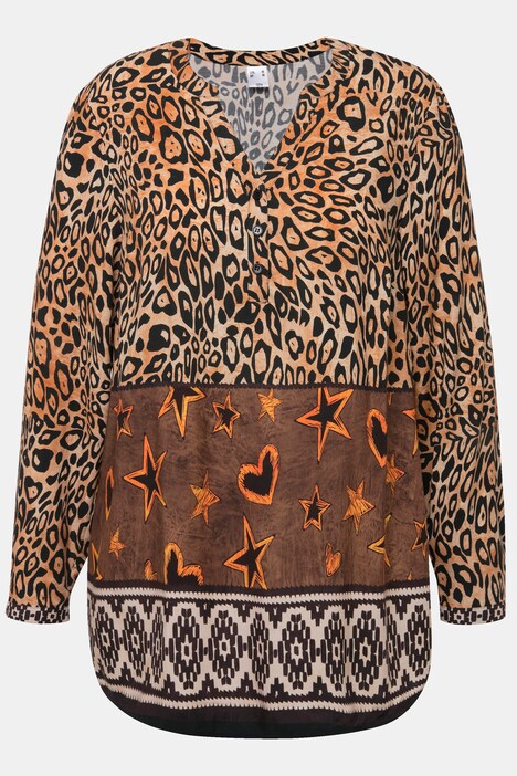 Patterned Tunic with Long Sleeves and Tunic Neckline