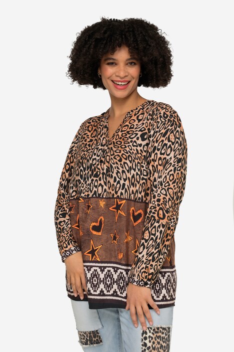 Patterned Tunic with Long Sleeves and Tunic Neckline