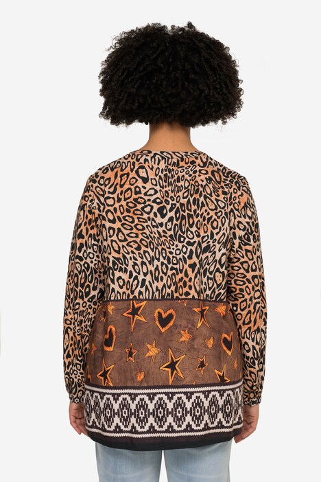 Patterned Tunic with Long Sleeves and Tunic Neckline