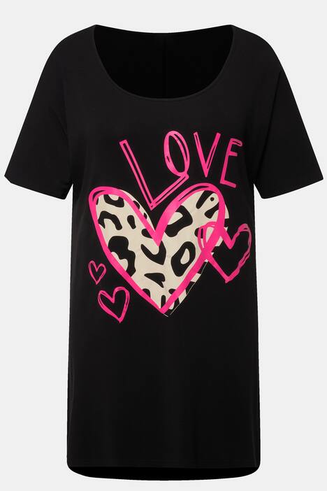 T-Shirt, lang und oversized, LOVE-Motiv, Rundhals