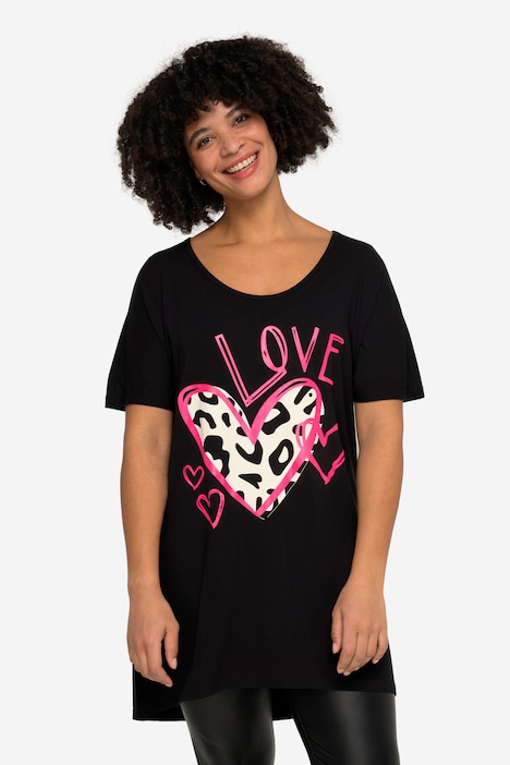 T-Shirt, lang und oversized, LOVE-Motiv, Rundhals