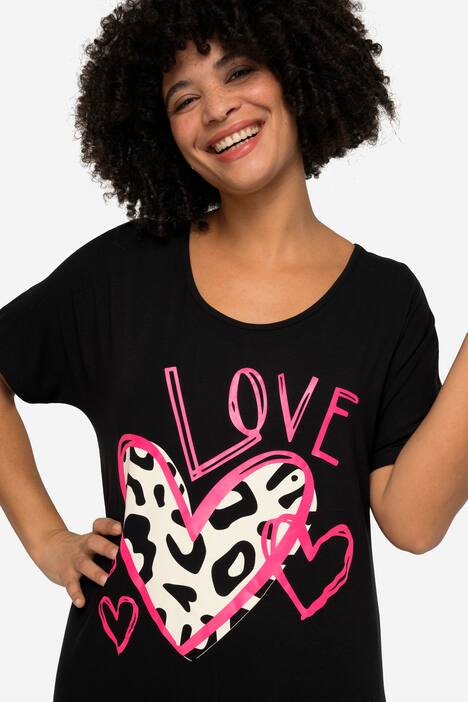 T-Shirt, lang und oversized, LOVE-Motiv, Rundhals