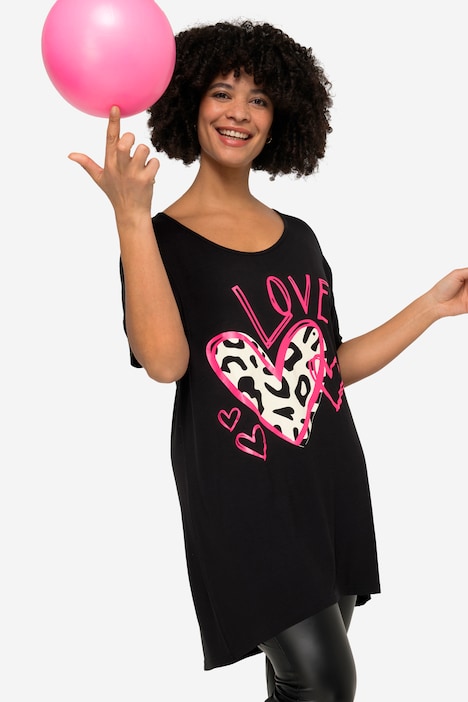 T-Shirt, lang und oversized, LOVE-Motiv, Rundhals