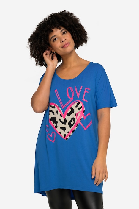 T-Shirt, lang und oversized, LOVE-Motiv, Rundhals