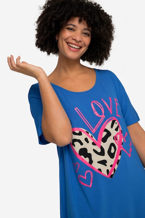 T-Shirt, lang und oversized, LOVE-Motiv, Rundhals
