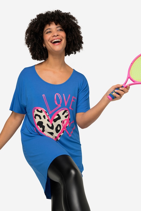 T-Shirt, lang und oversized, LOVE-Motiv, Rundhals