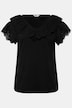 Half-Sleeve T-Shirt with V-Neck in Front and Back and Lace Frills