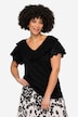 Half-Sleeve T-Shirt with V-Neck in Front and Back and Lace Frills