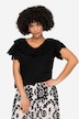 Half-Sleeve T-Shirt with V-Neck in Front and Back and Lace Frills