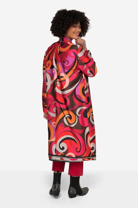 Kaftan, oversized, print all-over, satijnen voering, lange mouwen