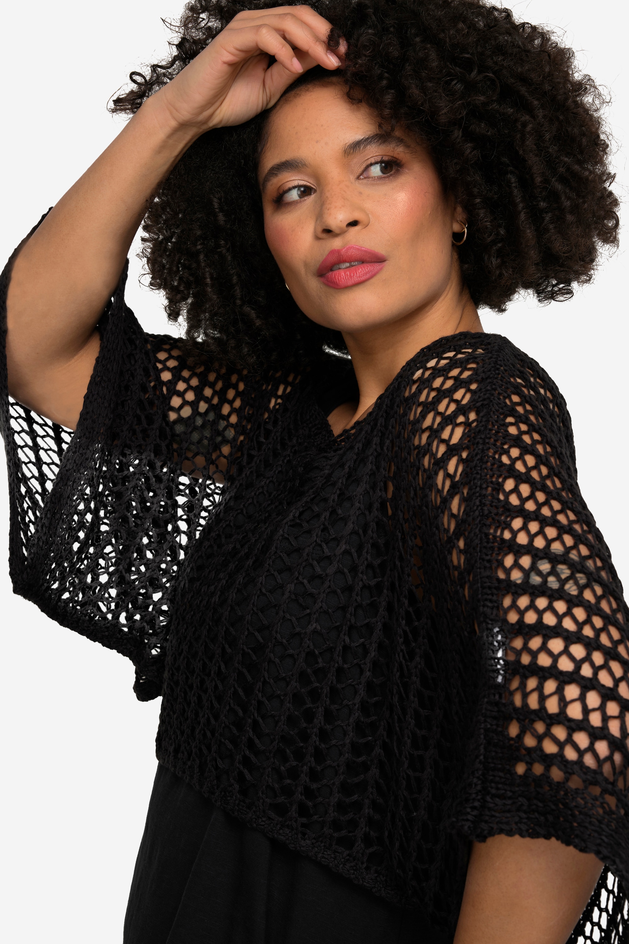 Angel of Style Damen große Größen Poncho oversized Netz Strick U Boot Ausschnitt
