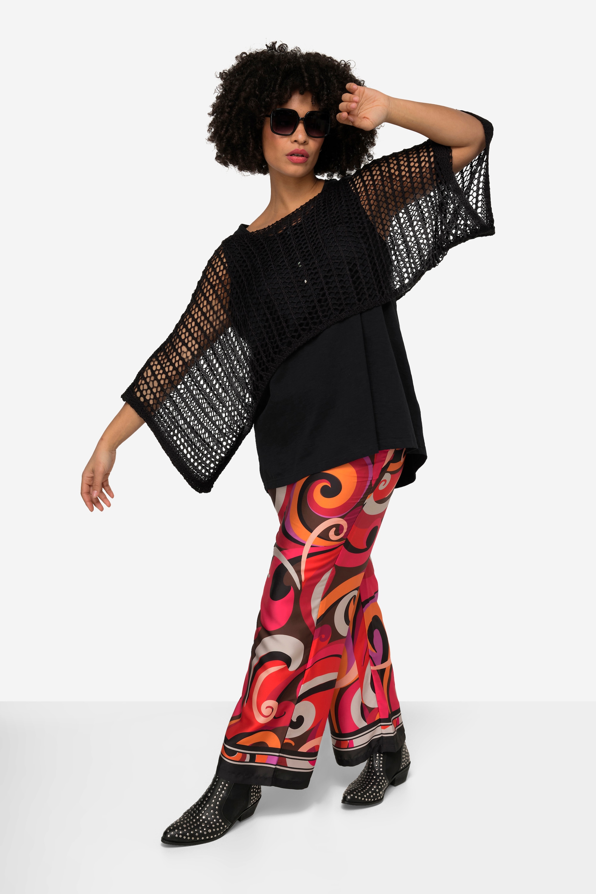 Angel of Style Damen große Größen Poncho oversized Netz Strick U Boot Ausschnitt