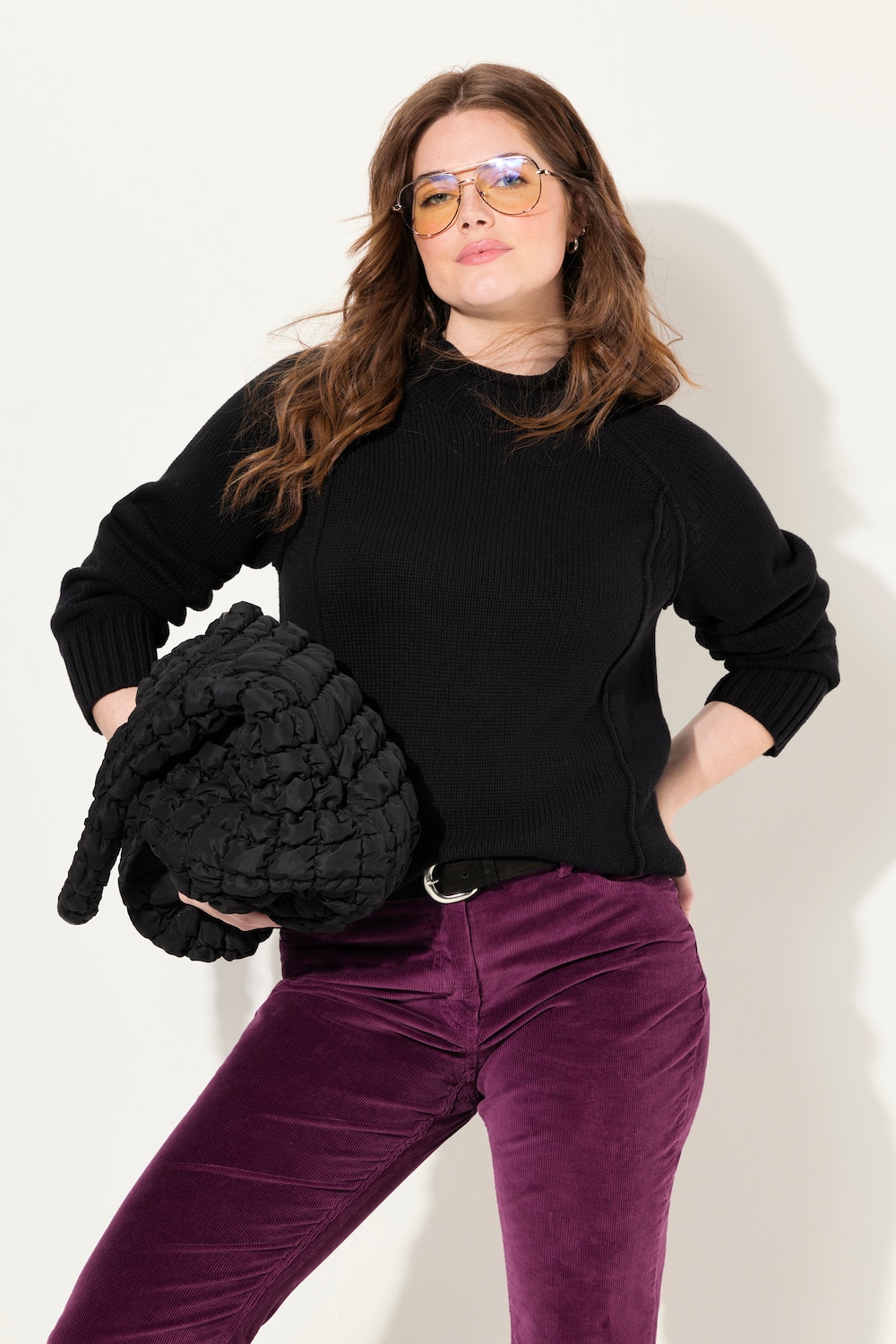 Große Größen Pullover, Damen, schwarz, Größe: 58/60, Baumwolle, Ulla Popken