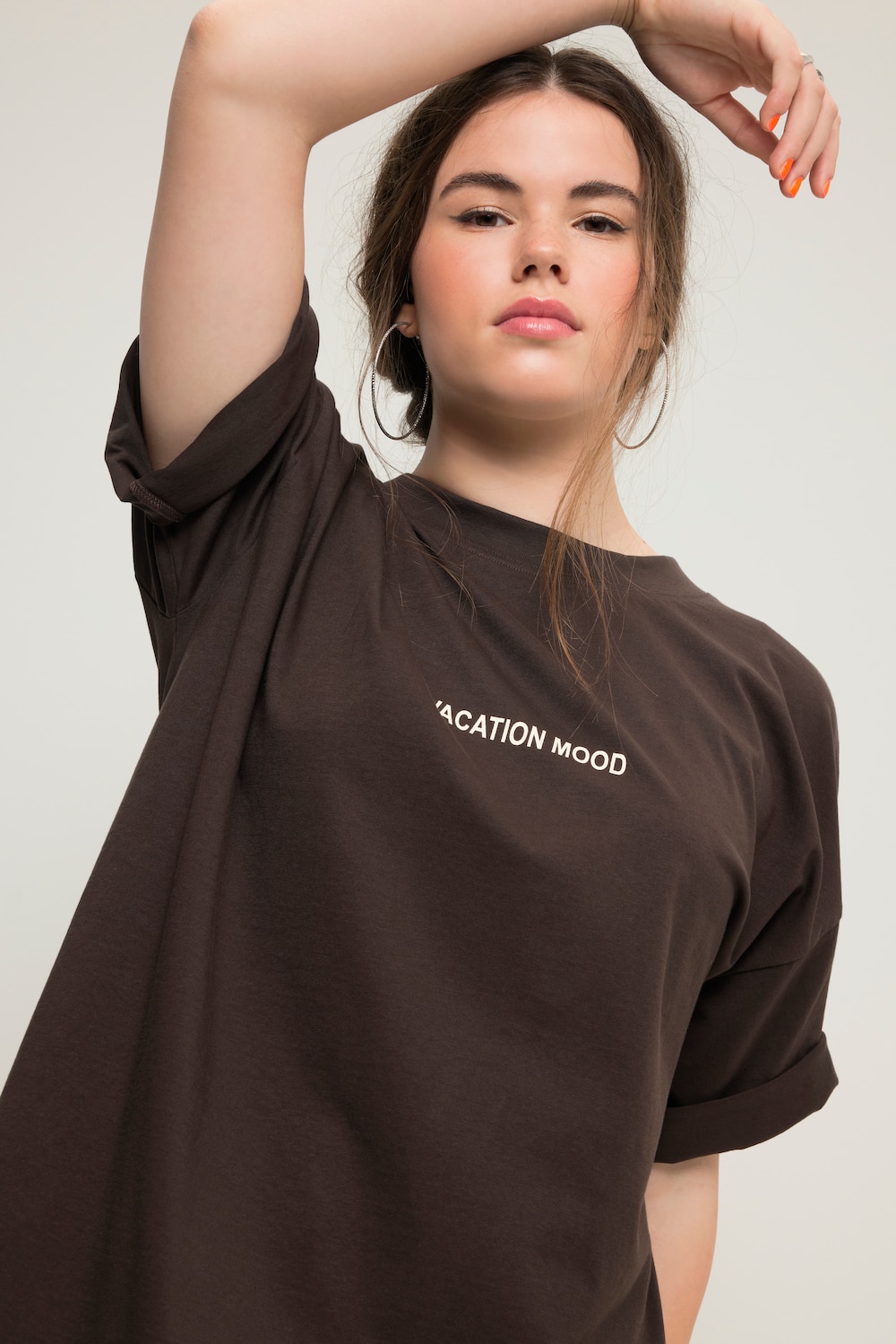 Grote Maten Oversized shirt, Dames, bruin, Maat: 54/56, Katoen, Studio Untold