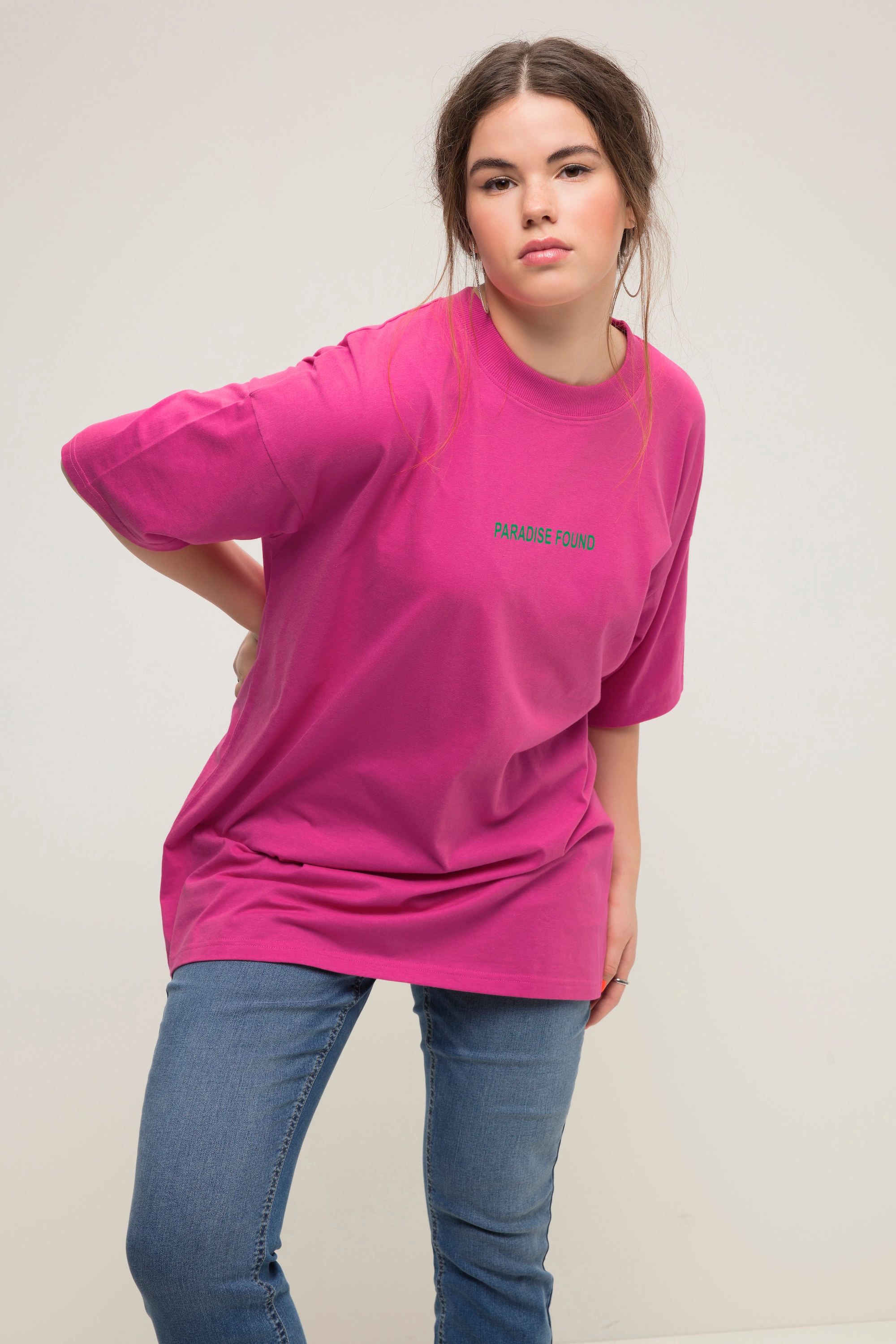 Studio Untold Damen große Größen Oversize Shirt Writing Print Rundhals