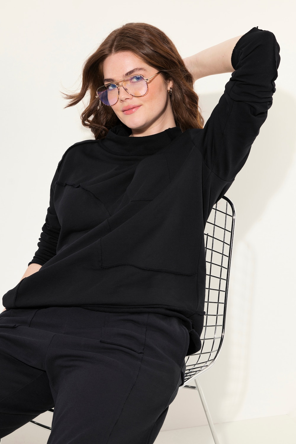 Große Größen Sweatshirt, Damen, schwarz, Größe: 54/56, Baumwolle, Ulla Popken