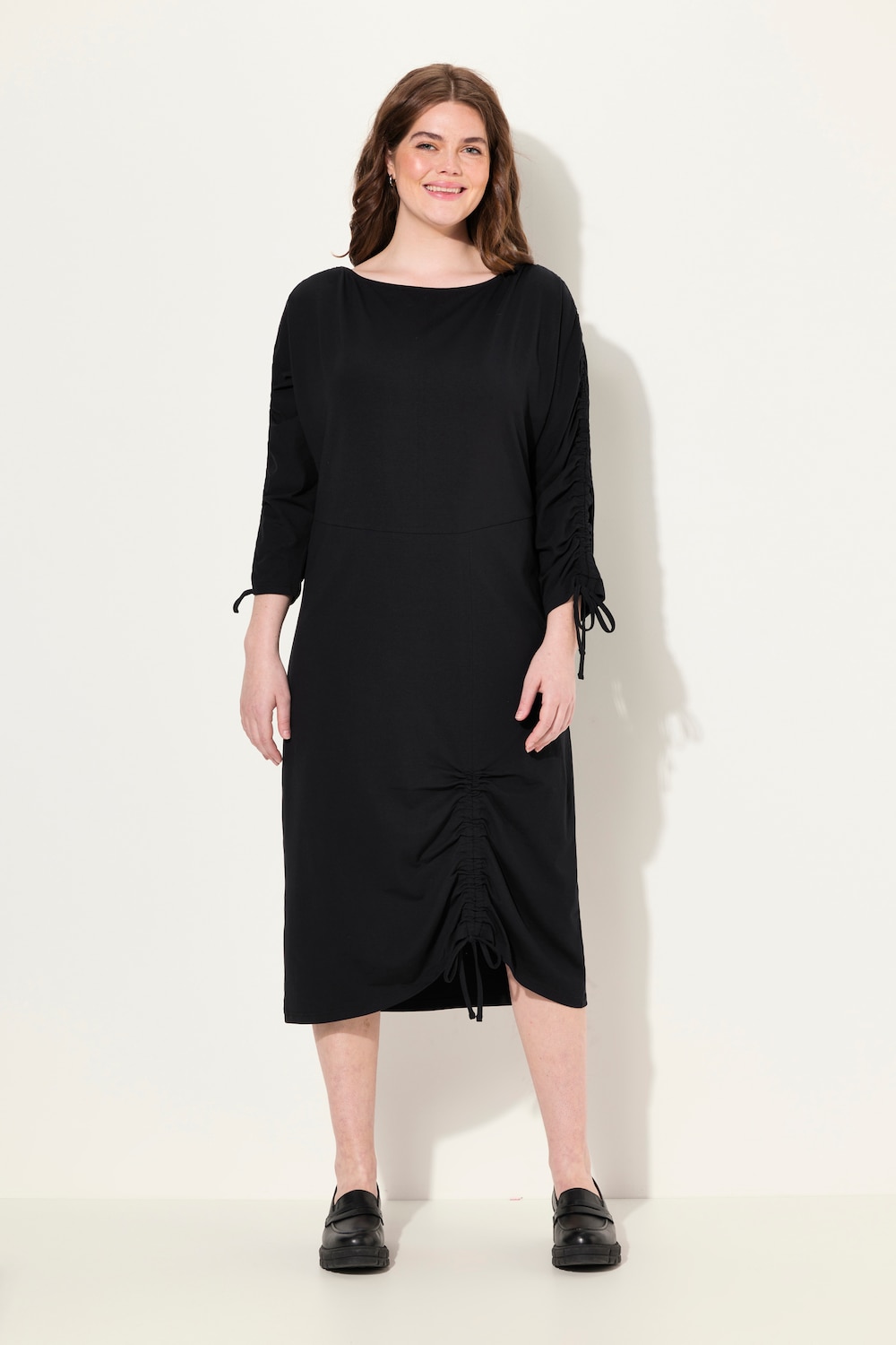 Große Größen Jersey-Midikleid, Damen, schwarz, Größe: 42/44, Baumwolle, Ulla Popken