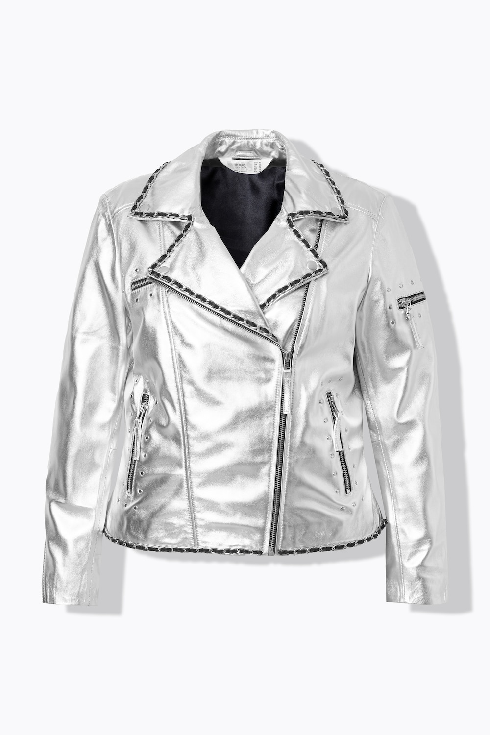 Stora storlekar Bikerjacka i skinn, Dam, grå, storlek: 42, Läder/Polyester, Angel of Style