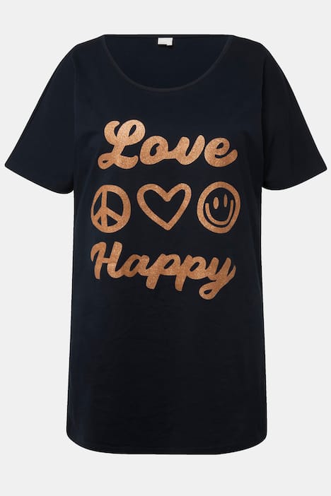 T-Shirt, lang und oversized, Schriftzug, Rundhals