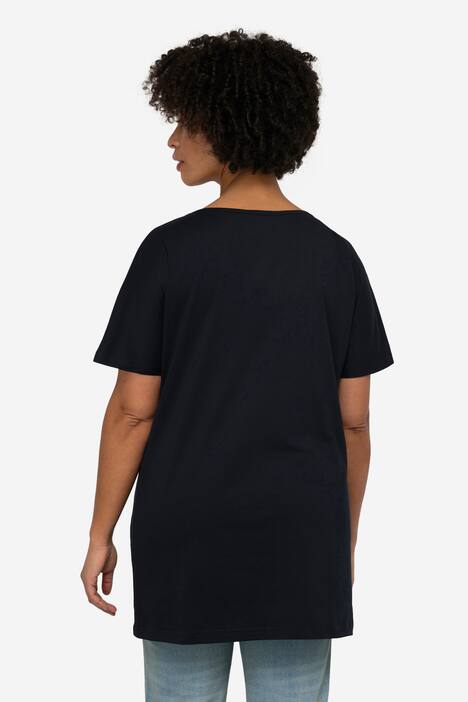 T-Shirt, lang und oversized, Schriftzug, Rundhals