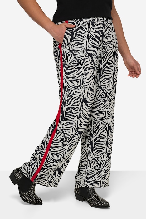 Broek, wijd en recht, zebraprint, zijstrepen, elastische tailleband