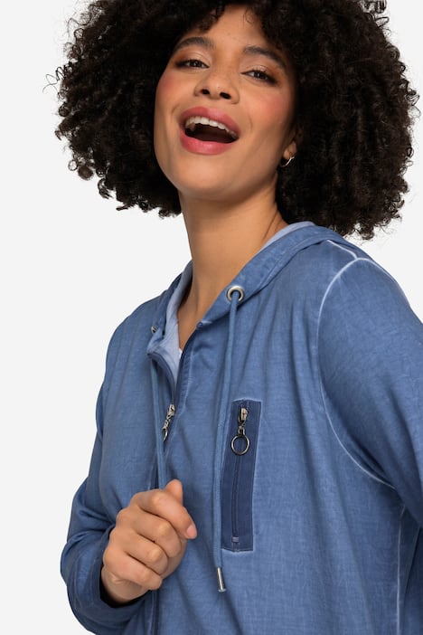 Hoodie-Jacke, oversized, cold dyed Sweat, Kapuze, Rückenprint, Langarm