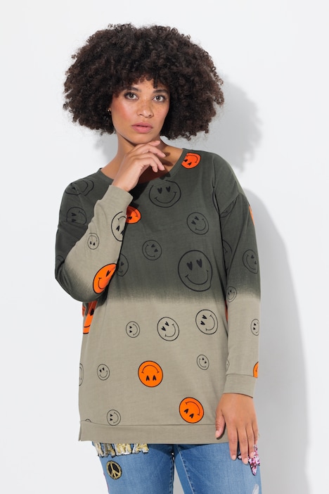 Sweatshirt, oversized, kleurverloop smiley, lange mouw