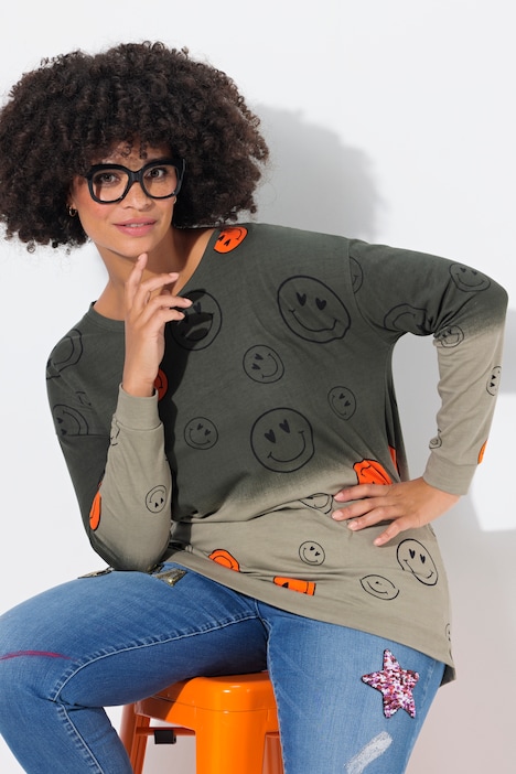 Sweatshirt, oversized, kleurverloop smiley, lange mouw