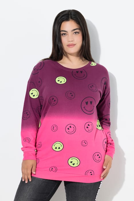 Sweatshirt, oversized, Farbverlauf Smiley, Langarm