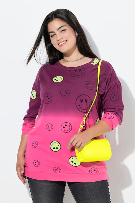 Sweatshirt, oversized, Farbverlauf Smiley, Langarm