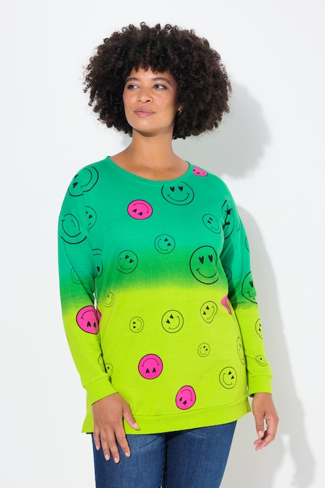 Sweatshirt, oversized, Farbverlauf Smiley, Langarm