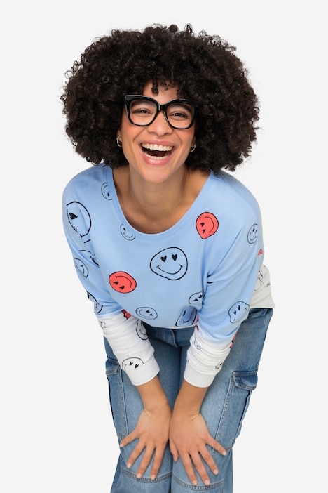 Sweatshirt, oversized, Farbverlauf Smiley, Langarm