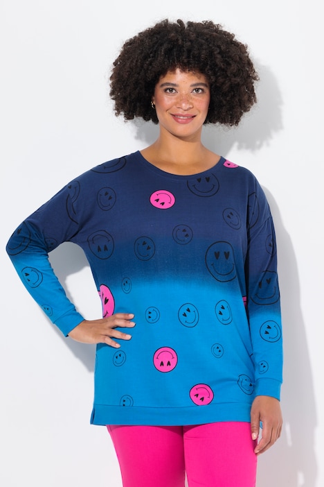 Sweatshirt, oversized, Farbverlauf Smiley, Langarm