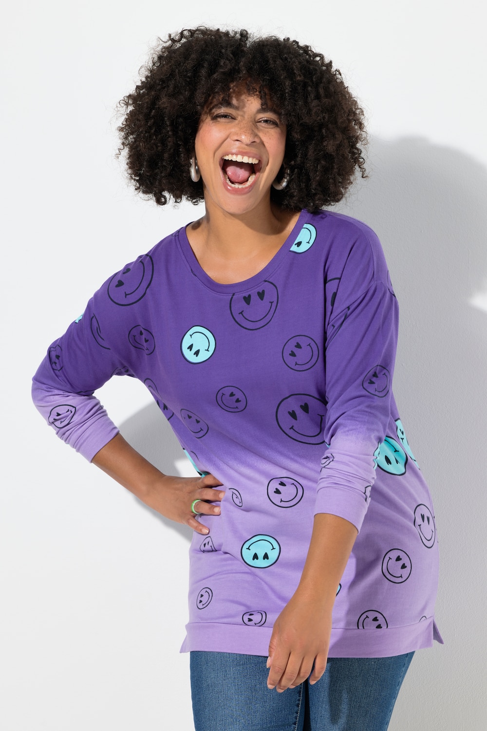 Sweatshirt, oversized, Farbverlauf Smiley, Langarm