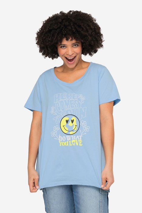 T-shirt, oversized, smiley, ronde hals, korte mouwen