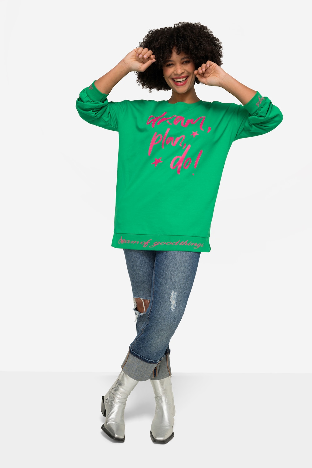 Sweatshirt, oversized, Schriftzug, Rundhals, Langarm