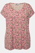 Half-Sleeve V-Neck T-Shirt with Flowers