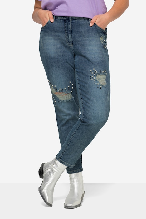 Jeans, Slim Fit, verzierte Destroy-Effekte, 5-Pocket