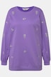 Crew Neck Sweatshirt with Decorative Rhinestones and Long Balloon Sleeves