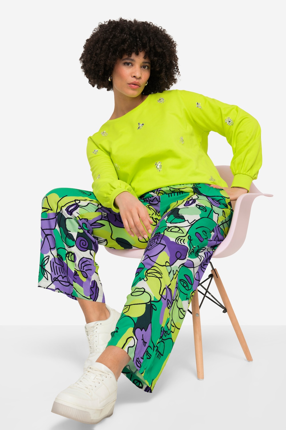 Broek, straight fit, all-over print, elastische tailleband