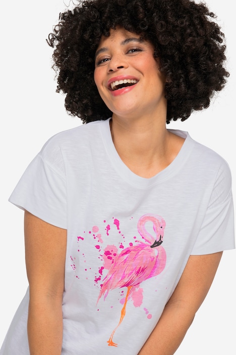 Half-Sleeve Crew Neck Flamingo T-Shirt | T-Shirts | Tops