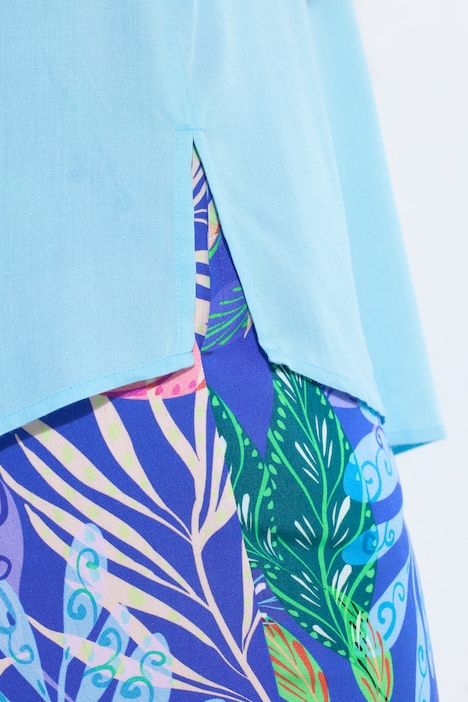 Blouse sans manches, col tunisien et base arrondie
