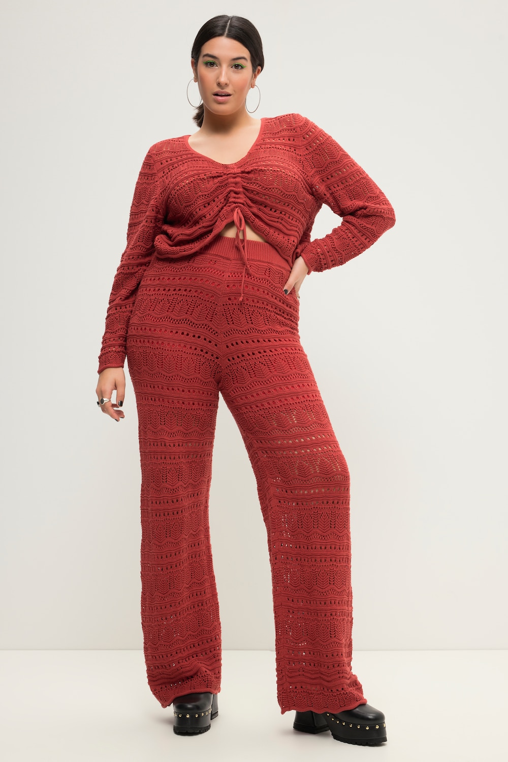 Große Größen Ajour-Strickhose, Damen, rot, Größe: 50/52, Baumwolle/Viskose, Studio Untold