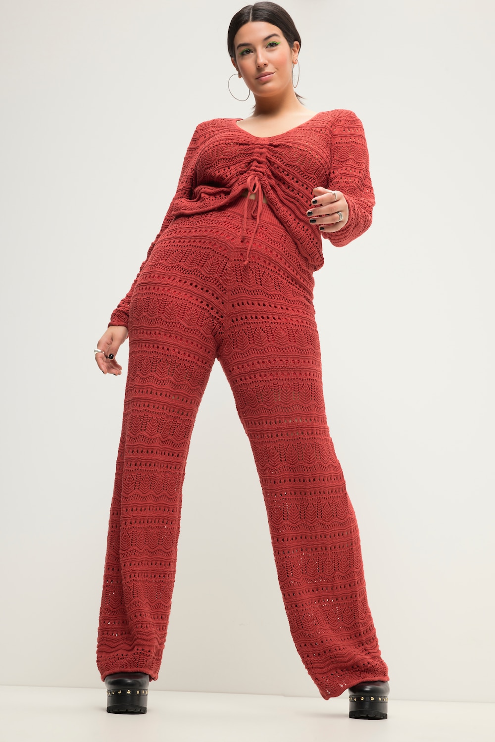 Große Größen Ajour-Strickhose, Damen, rot, Größe: 54/56, Baumwolle/Viskose, Studio Untold