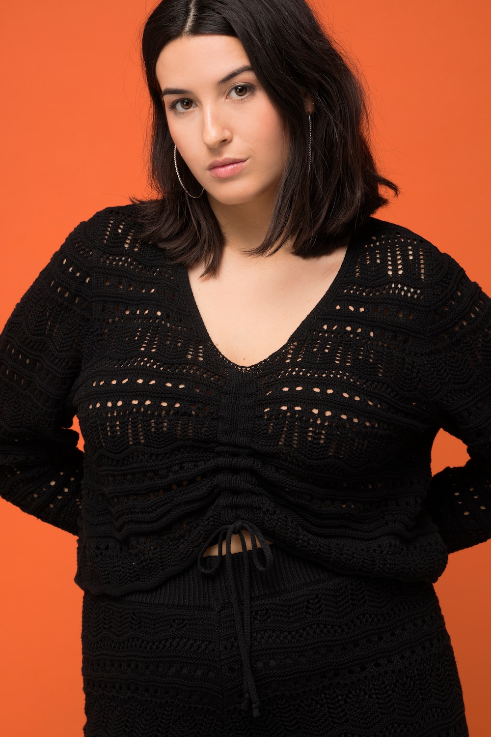 Große Größen Ajour-Pullover, Damen, schwarz, Größe: 54/56, Baumwolle, Studio Untold