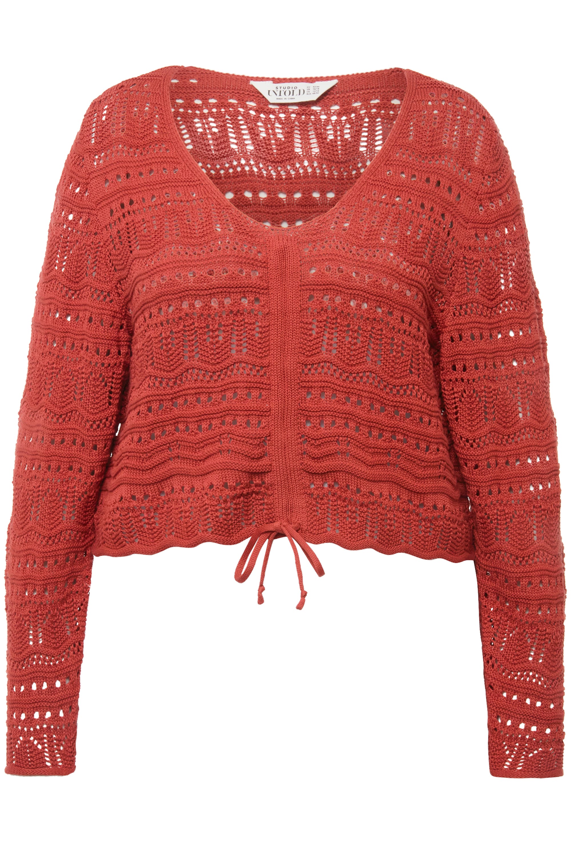 Studio Untold Damen große Größen Ajour Pullover Loose Fit Raffband Wellensaum