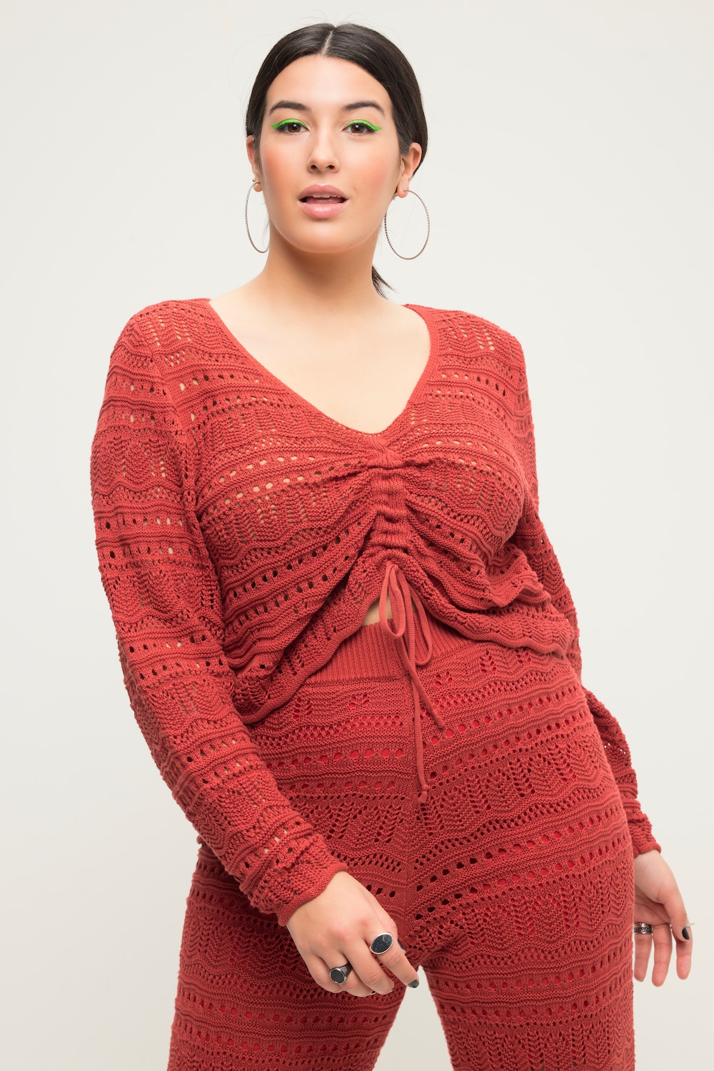 Große Größen Ajour-Pullover, Damen, rot, Größe: 54/56, Baumwolle, Studio Untold